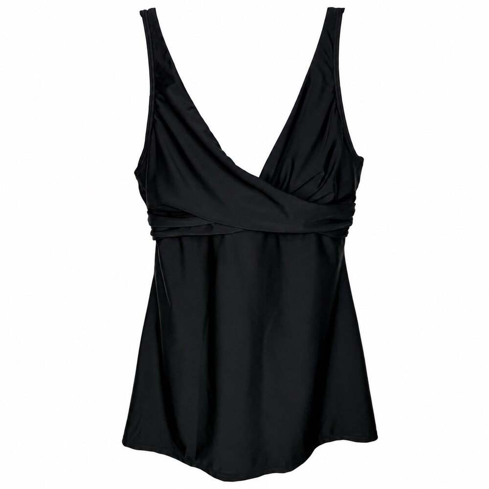 Hilor One Piece Swimdress Twist Front V-neck Size 8 Black NWT